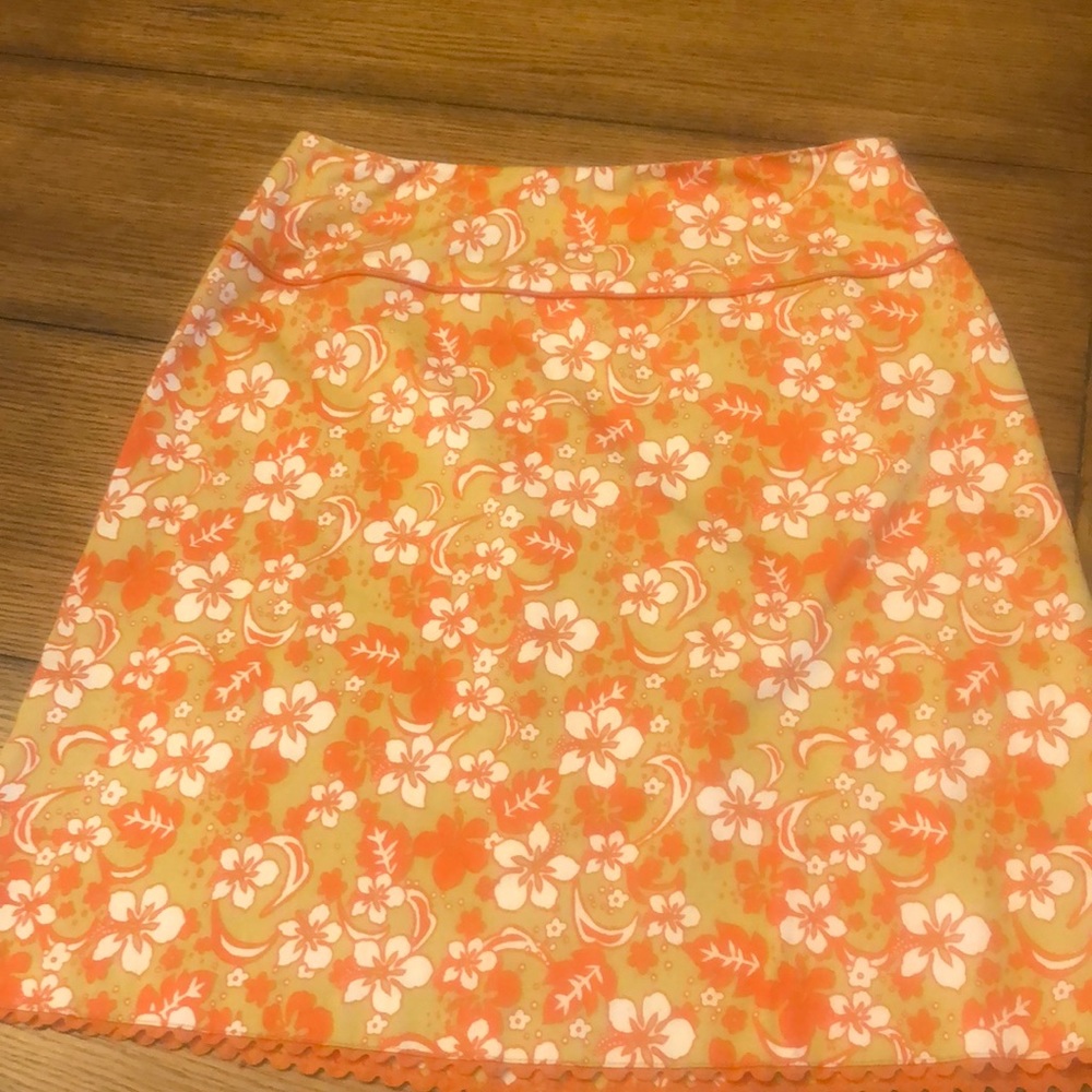 Sharon Anthony mini skirt orange spring colors size 8 floral boho hippie